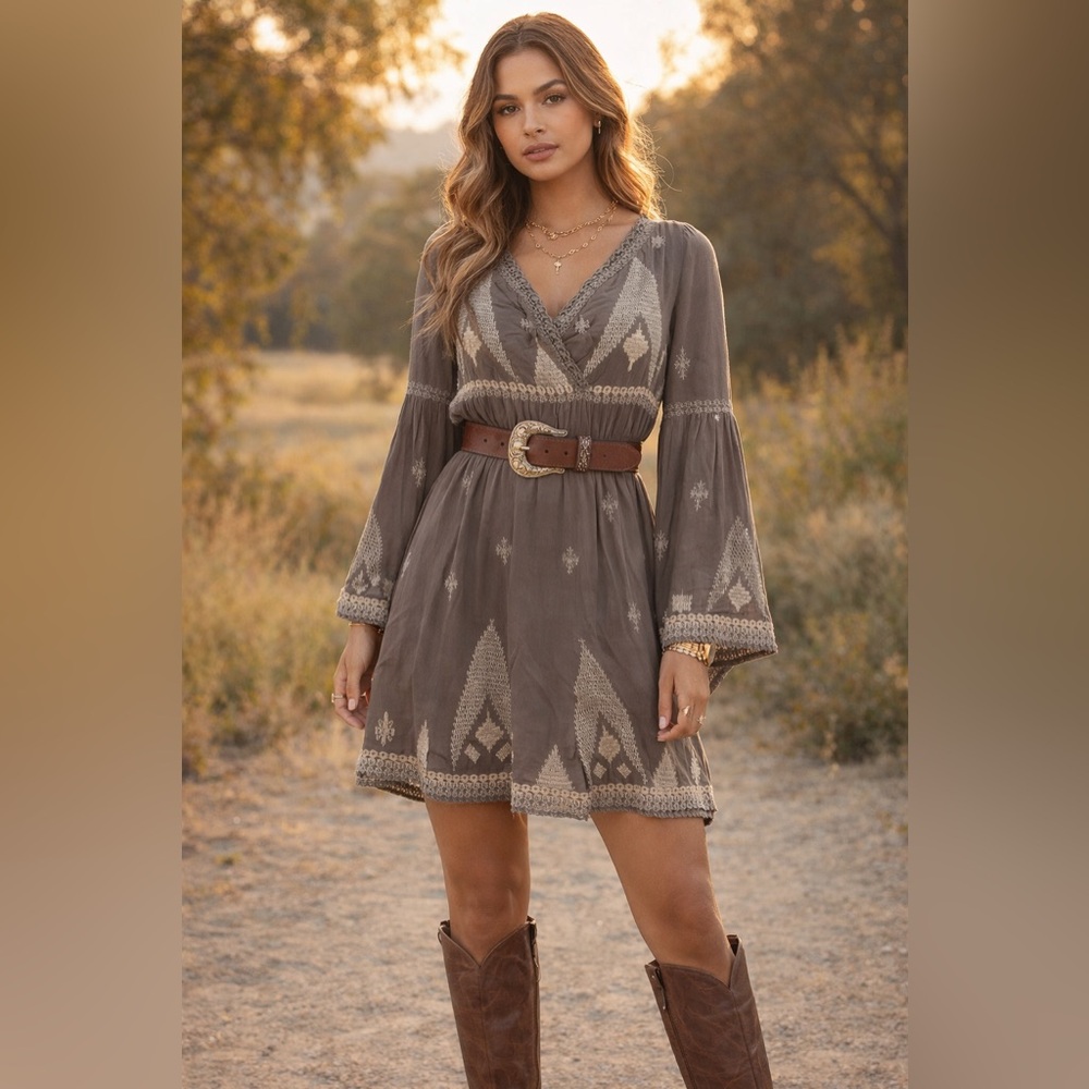 Monoreno Boho Embroidered Dress | 100% Rayon · Festival / Cottagecore